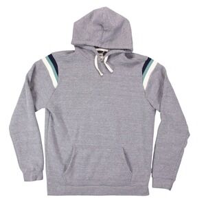 Marine‎ Layer Men L Gray Heathered Varsity Stripes Hoodie Sweatshirt Pullover